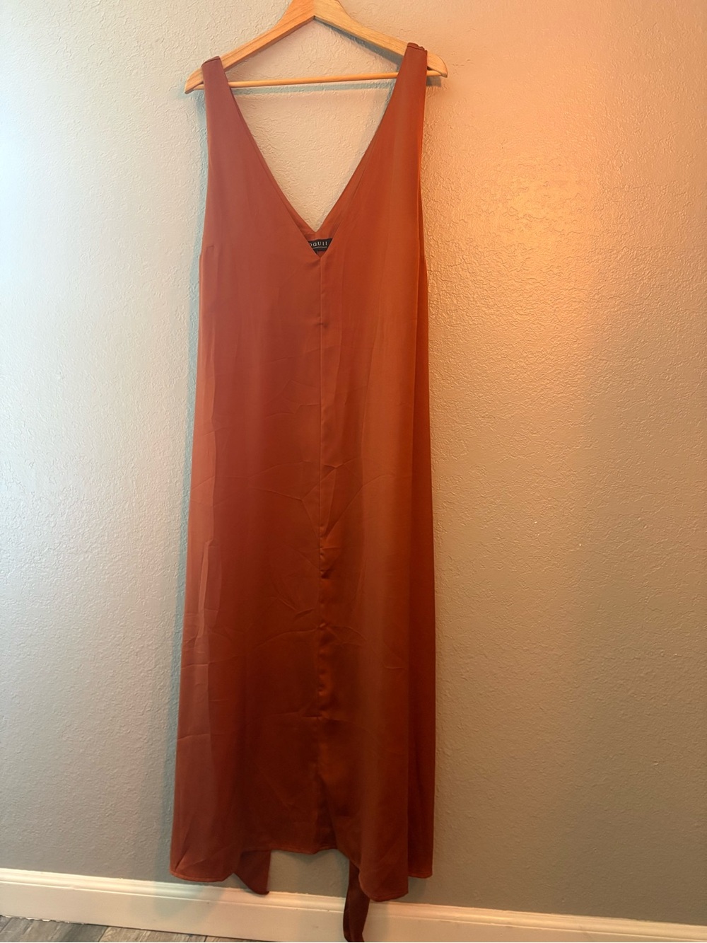 Women's Rust Orange satin dress with pockets